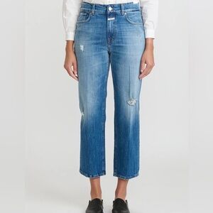 CLOSED Organic Cotton Denim Mid-Rise Milo Distressed Straight Leg Jeans Mid Blue